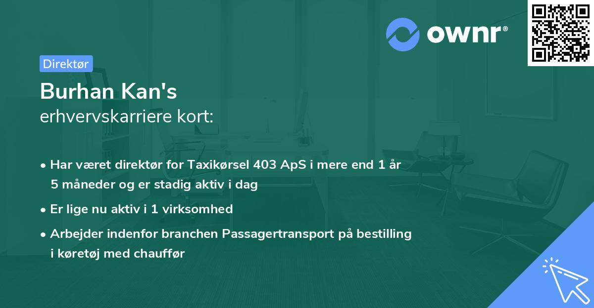 Burhan Kan's erhvervskarriere kort