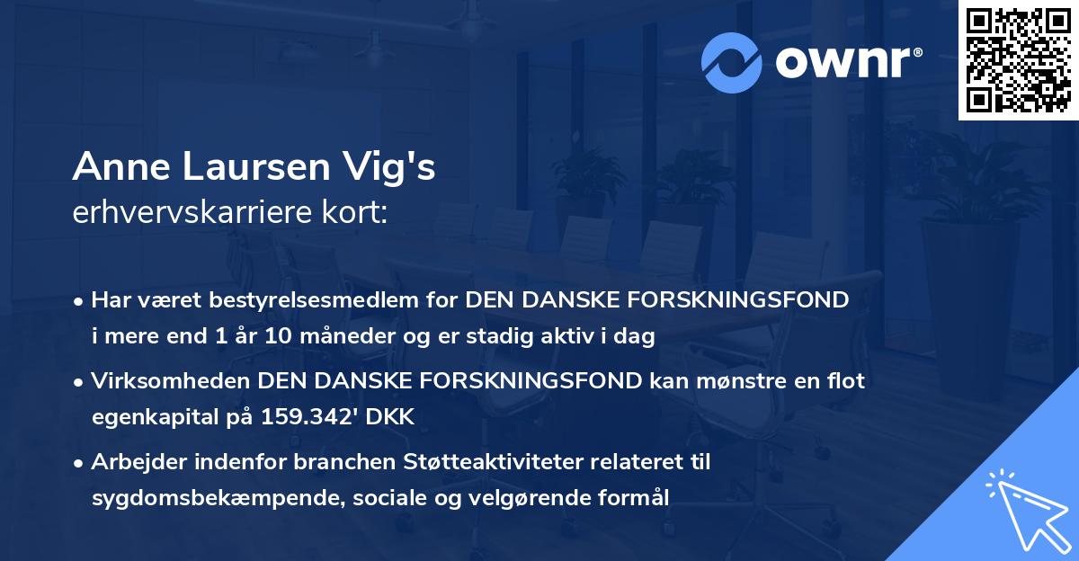 Anne Laursen Vig's erhvervskarriere kort