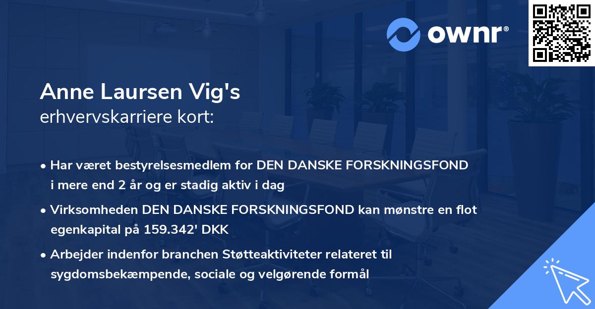 Anne Laursen Vig's erhvervskarriere kort