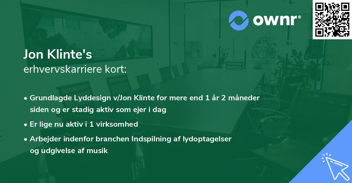 Jon Klinte's erhvervskarriere kort