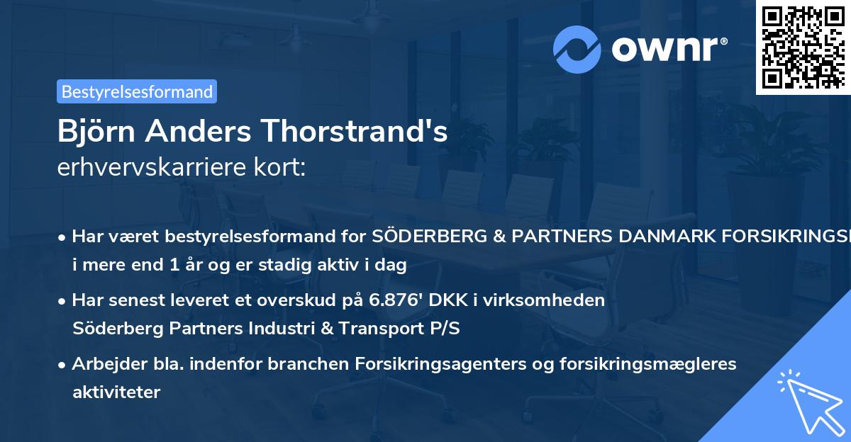 Björn Anders Thorstrand's erhvervskarriere kort