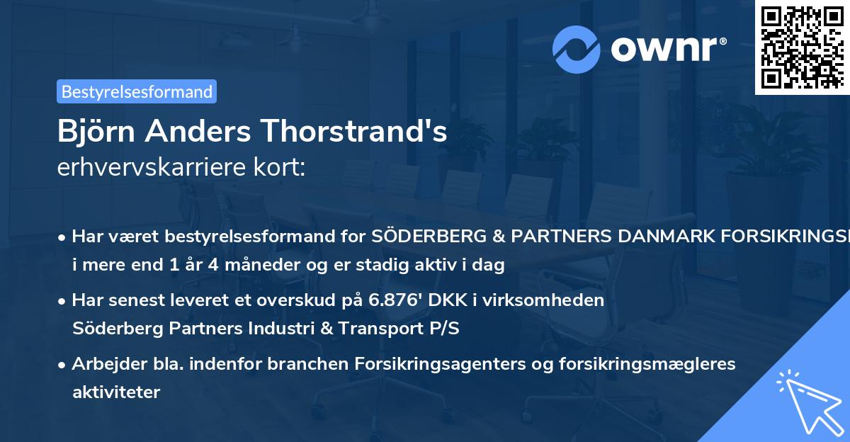 Björn Anders Thorstrand's erhvervskarriere kort