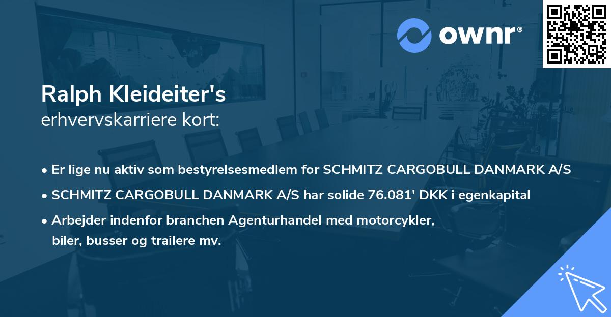 Ralph Kleideiter's erhvervskarriere kort