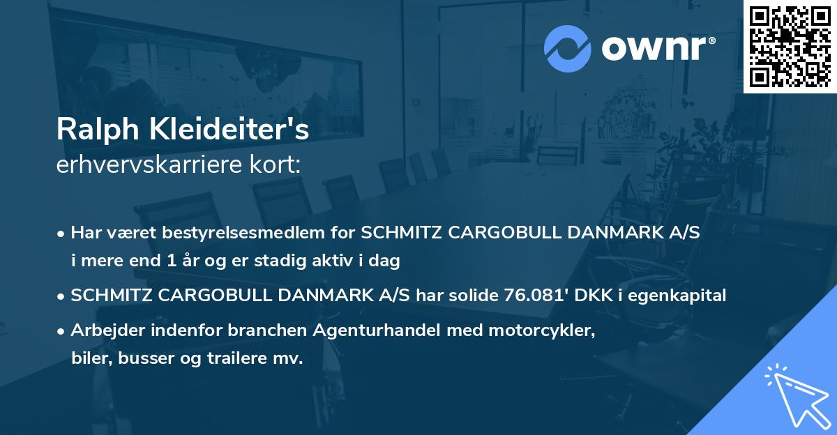 Ralph Kleideiter's erhvervskarriere kort