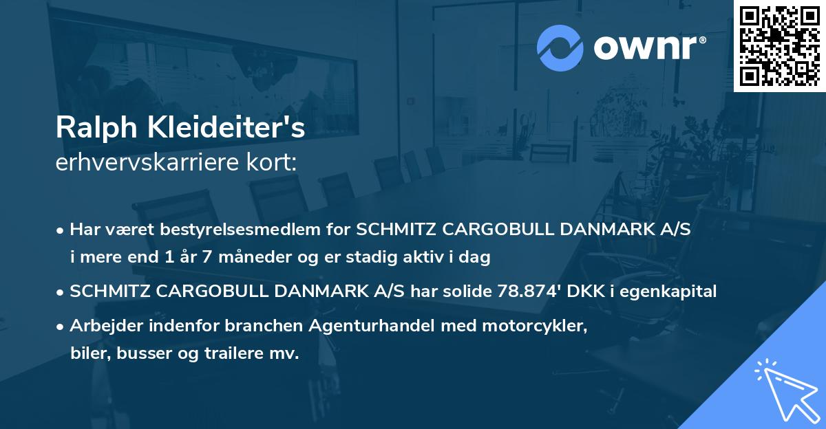 Ralph Kleideiter's erhvervskarriere kort