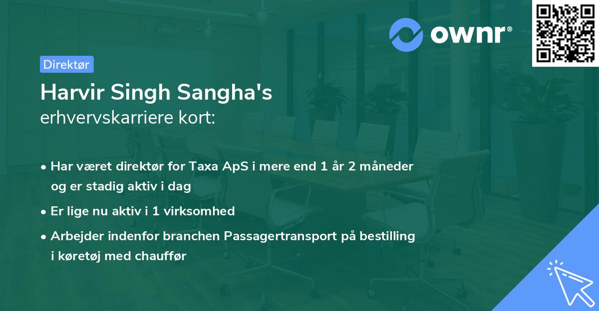 Harvir Singh Sangha's erhvervskarriere kort
