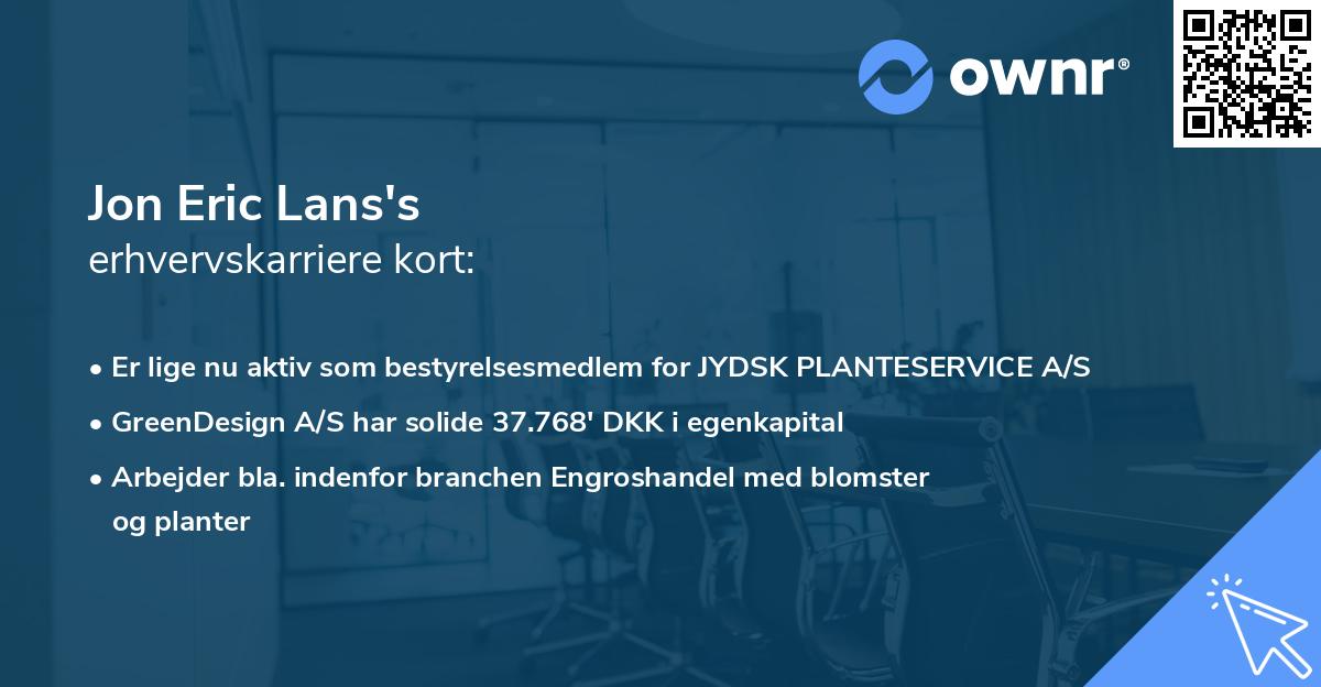 Jon Eric Lans's erhvervskarriere kort