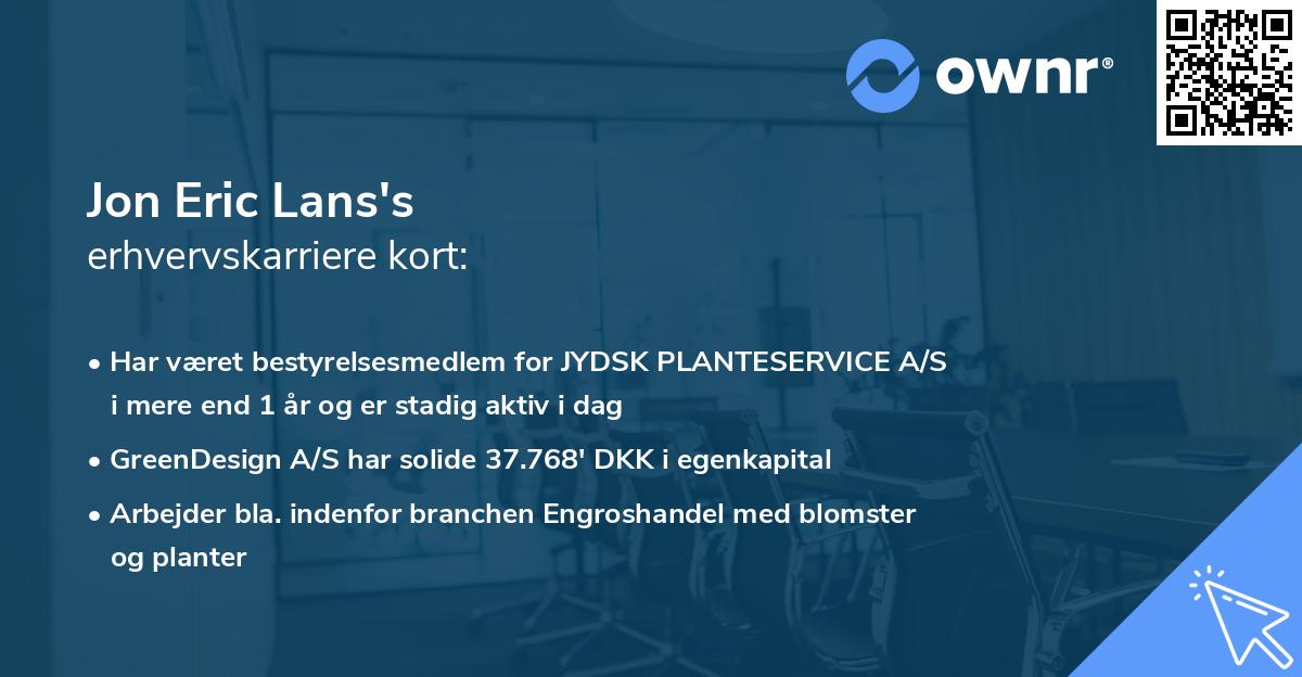 Jon Eric Lans's erhvervskarriere kort