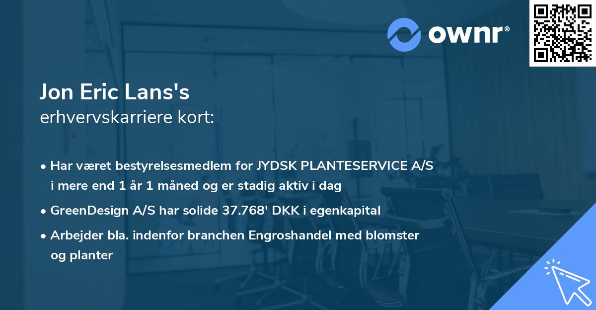 Jon Eric Lans's erhvervskarriere kort
