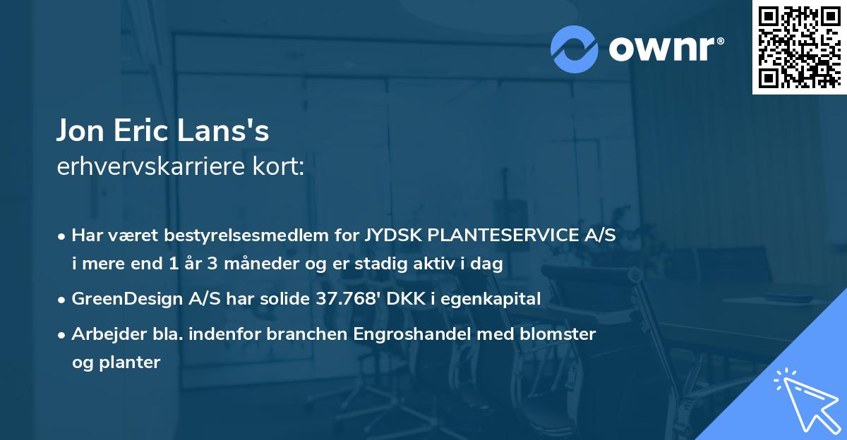 Jon Eric Lans's erhvervskarriere kort