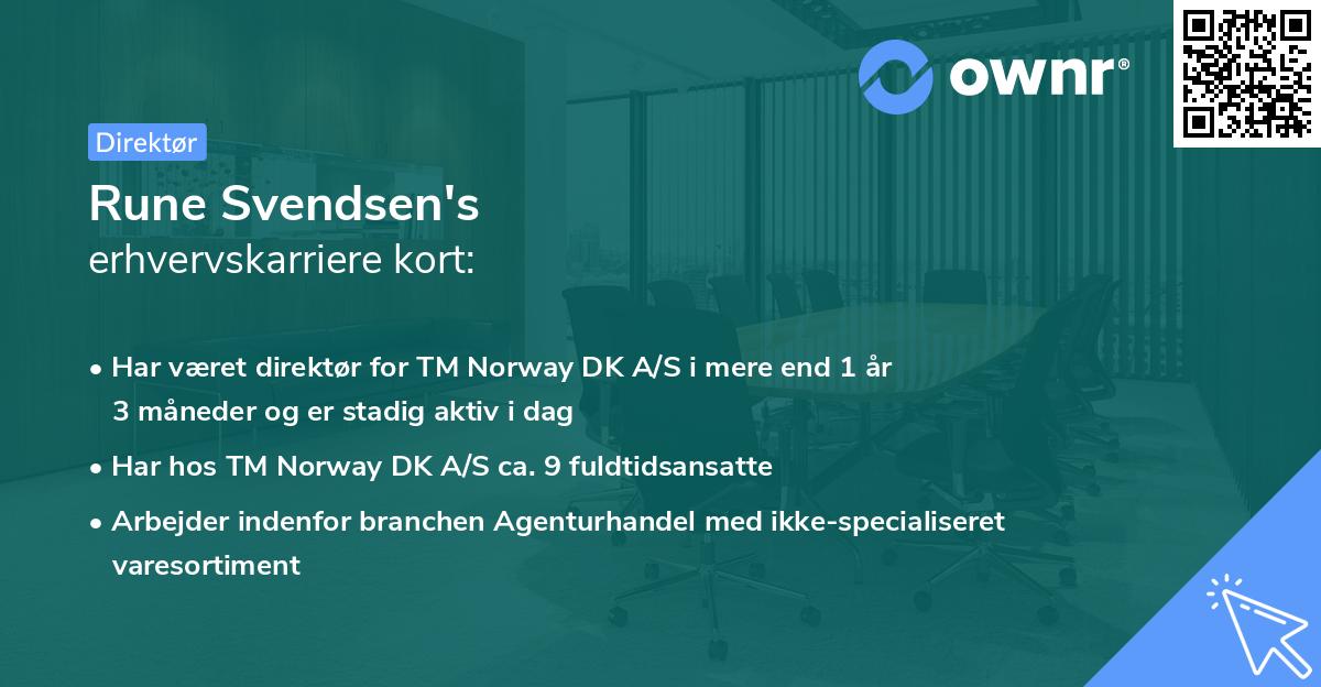 Rune Svendsen's erhvervskarriere kort