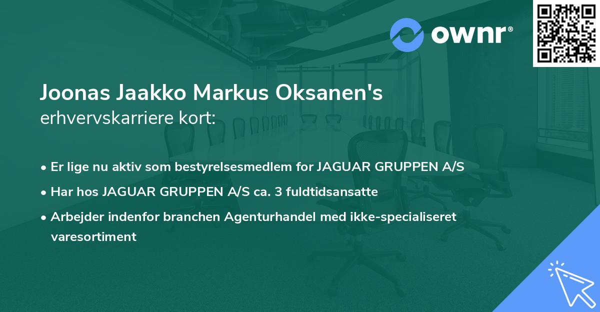 Joonas Jaakko Markus Oksanen's erhvervskarriere kort