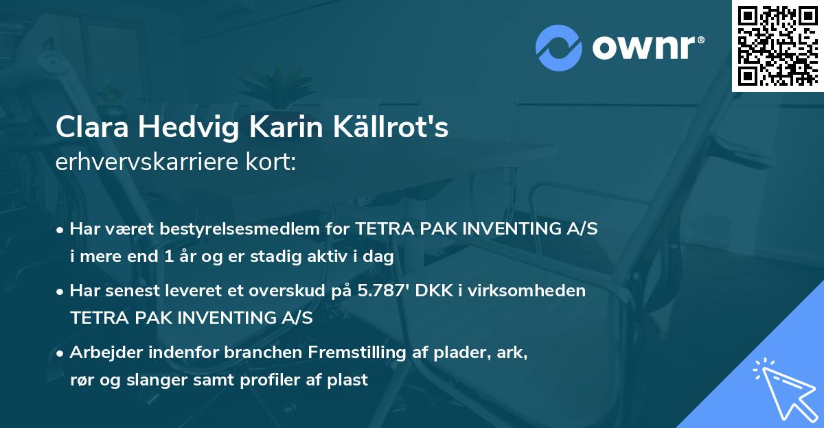 Clara Hedvig Karin Källrot's erhvervskarriere kort