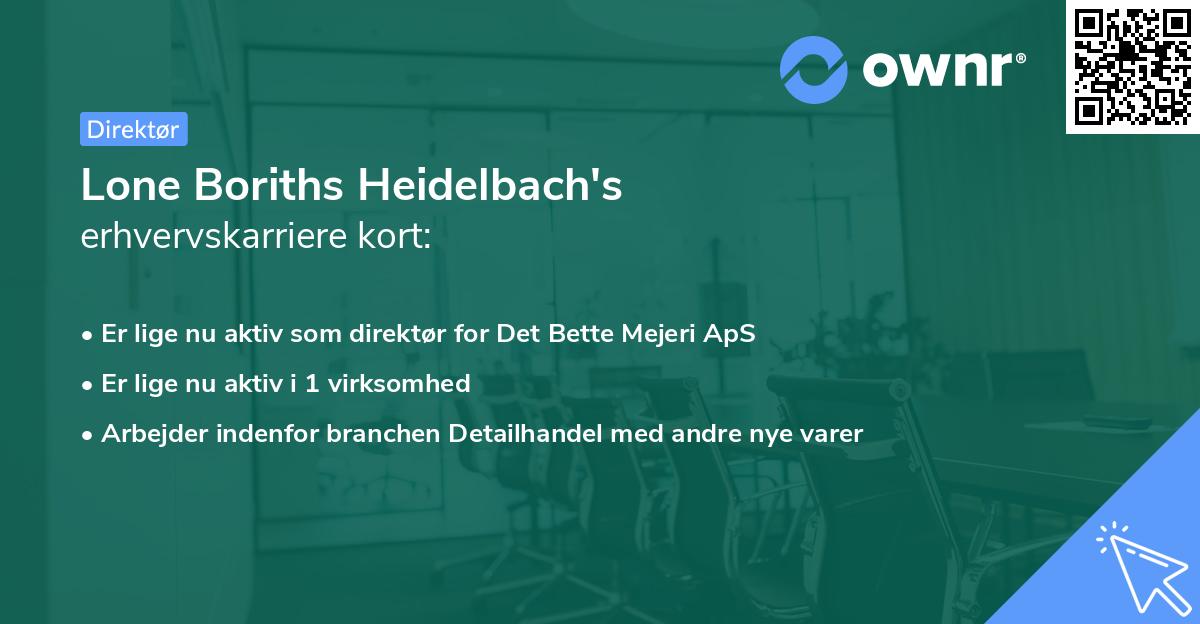 Lone Boriths Heidelbach's erhvervskarriere kort