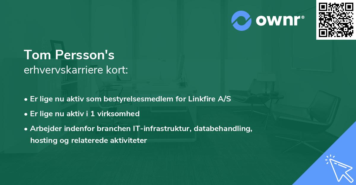 Tom Persson's erhvervskarriere kort