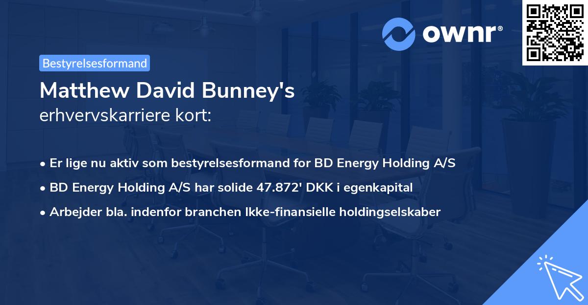 Matthew David Bunney's erhvervskarriere kort