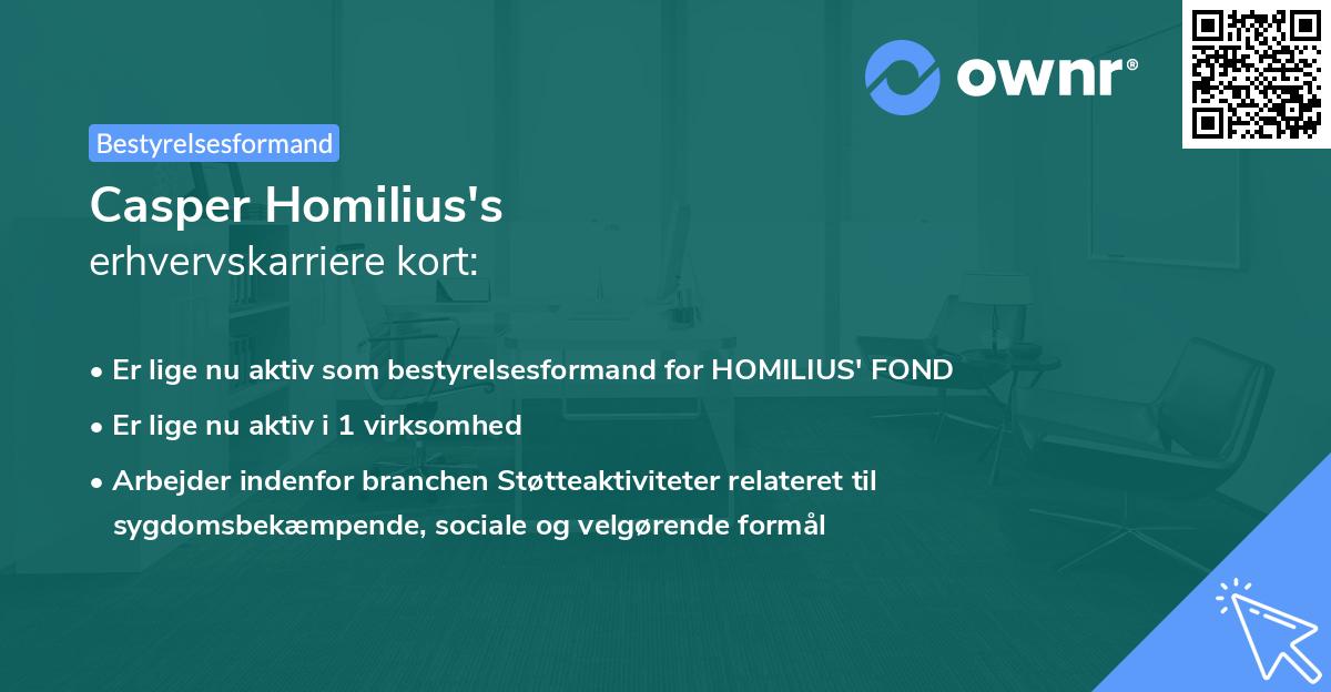 Casper Homilius's erhvervskarriere kort