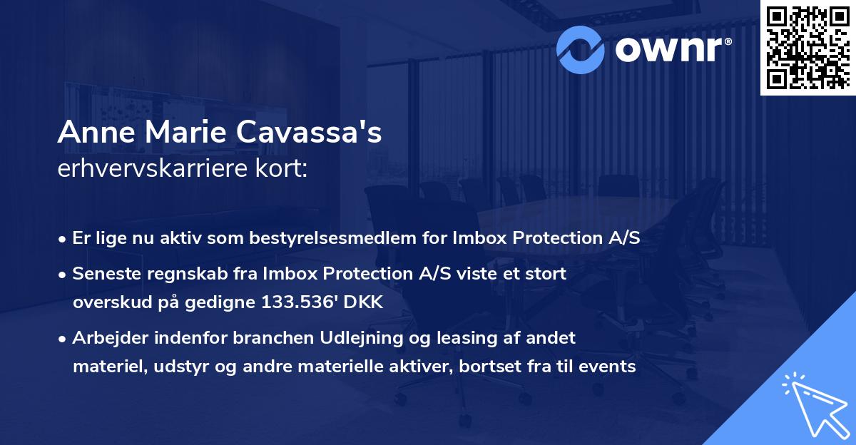 Anne Marie Cavassa's erhvervskarriere kort