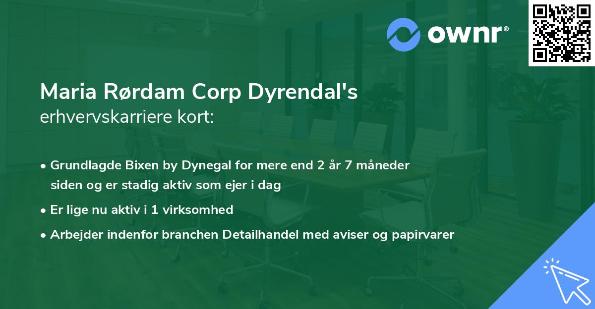 Maria Rørdam Corp Dyrendal's erhvervskarriere kort