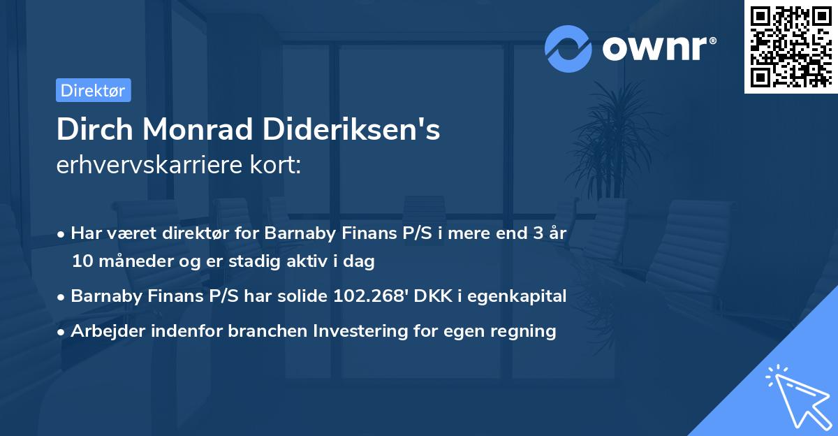 Dirch Monrad Dideriksen's erhvervskarriere kort