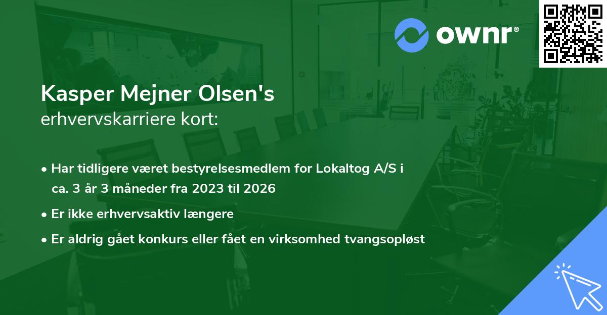 Kasper Mejner Olsen's erhvervskarriere kort