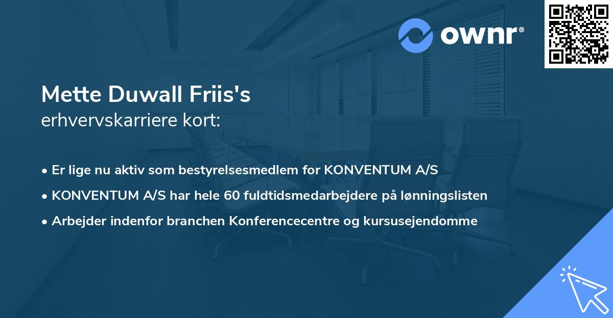 Mette Duwall Friis's erhvervskarriere kort