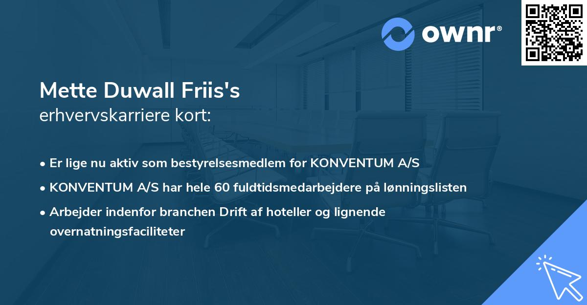 Mette Duwall Friis's erhvervskarriere kort