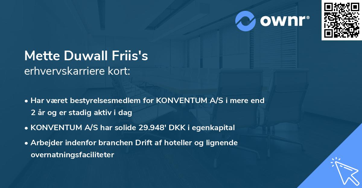 Mette Duwall Friis's erhvervskarriere kort