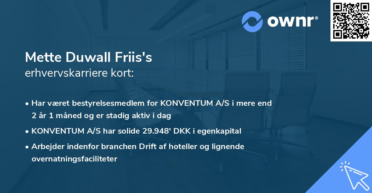 Mette Duwall Friis's erhvervskarriere kort