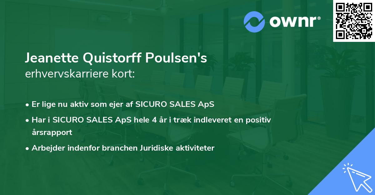 Jeanette Quistorff Poulsen's erhvervskarriere kort
