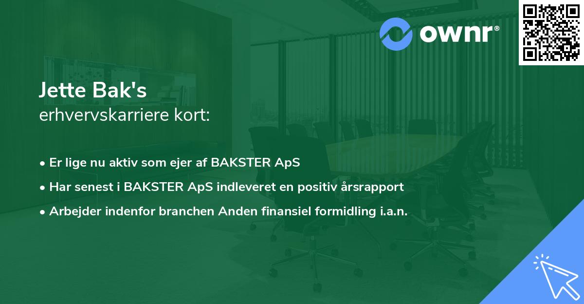 Jette Bak's erhvervskarriere kort
