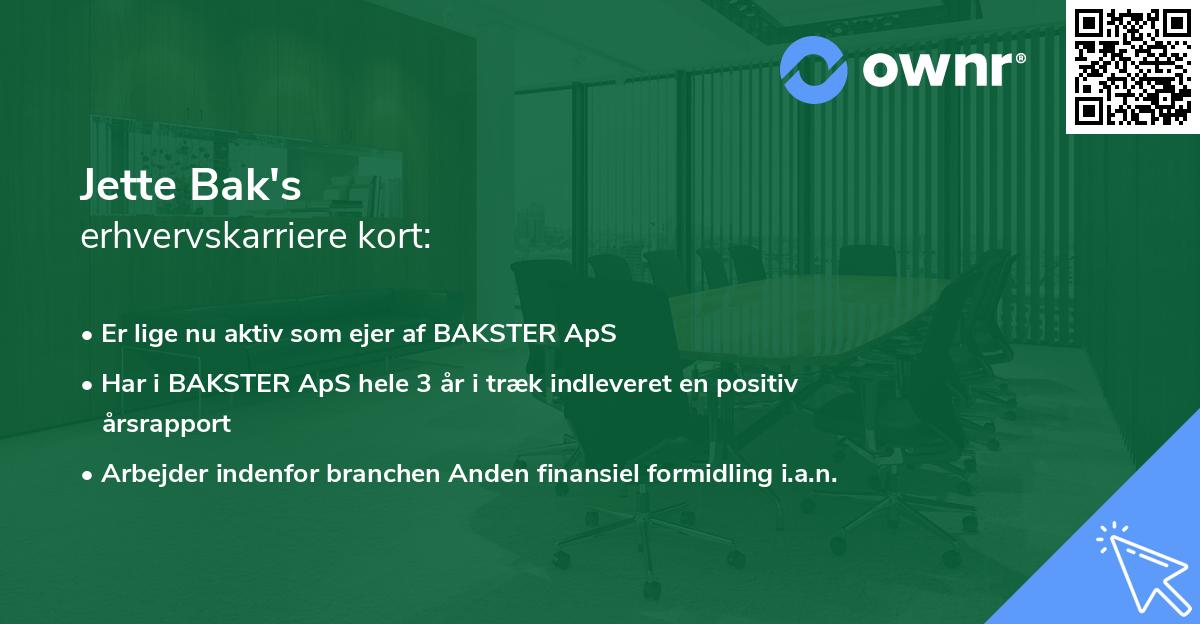 Jette Bak's erhvervskarriere kort
