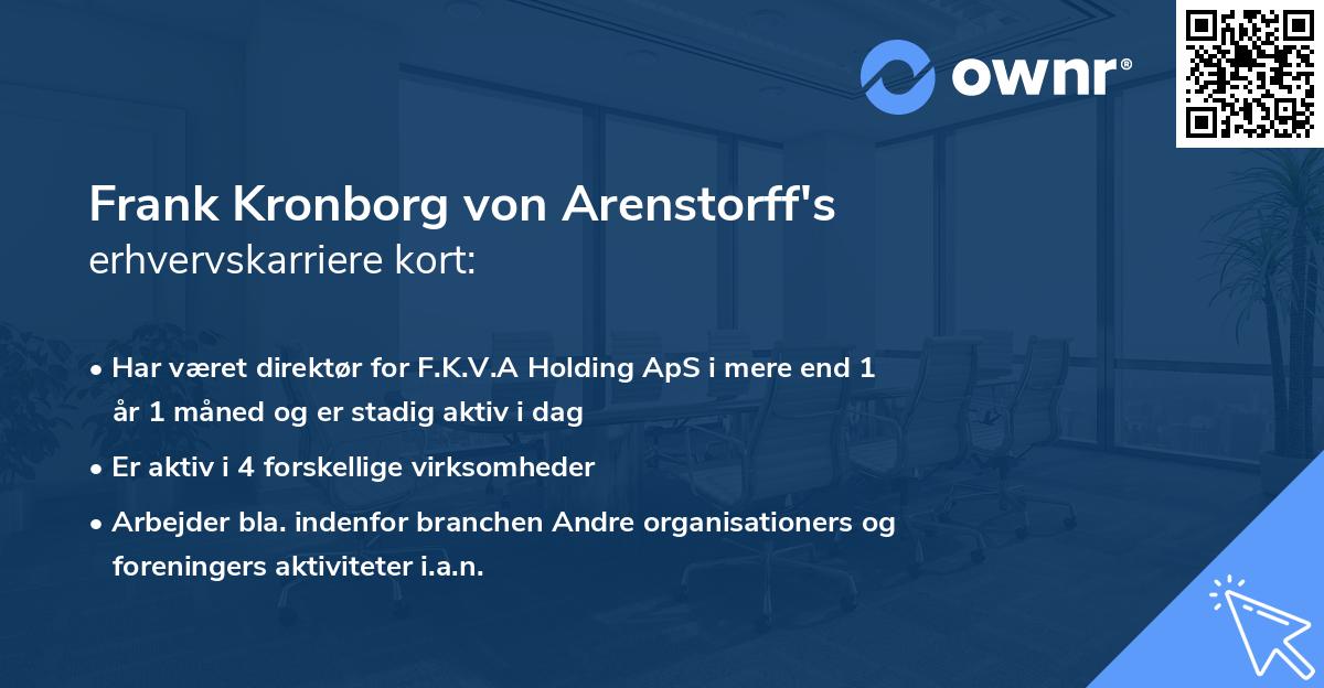 Frank Kronborg von Arenstorff's erhvervskarriere kort
