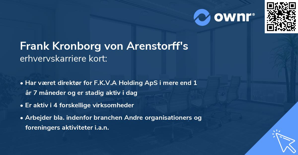 Frank Kronborg von Arenstorff's erhvervskarriere kort