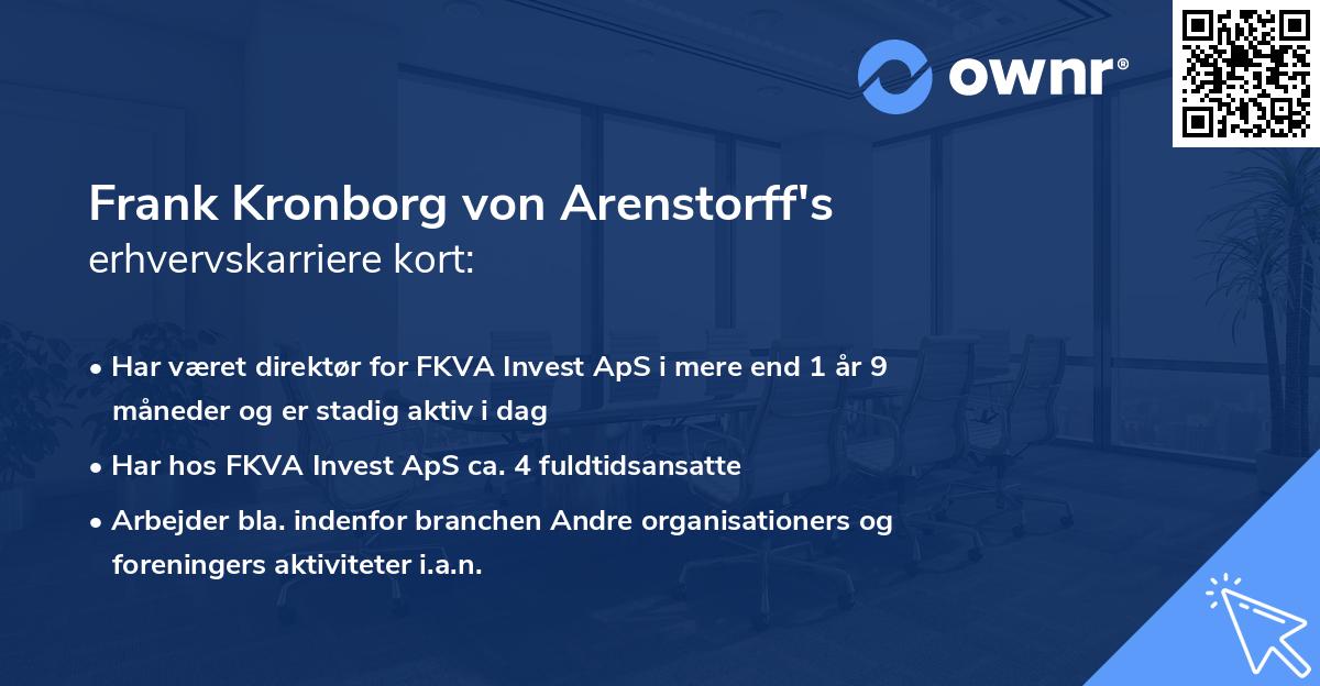 Frank Kronborg von Arenstorff's erhvervskarriere kort