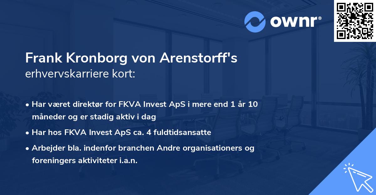 Frank Kronborg von Arenstorff's erhvervskarriere kort