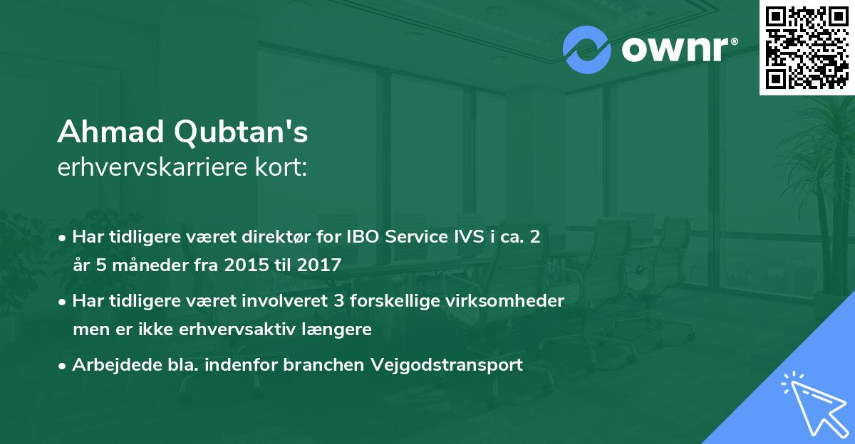 Ahmad Qubtan's erhvervskarriere kort