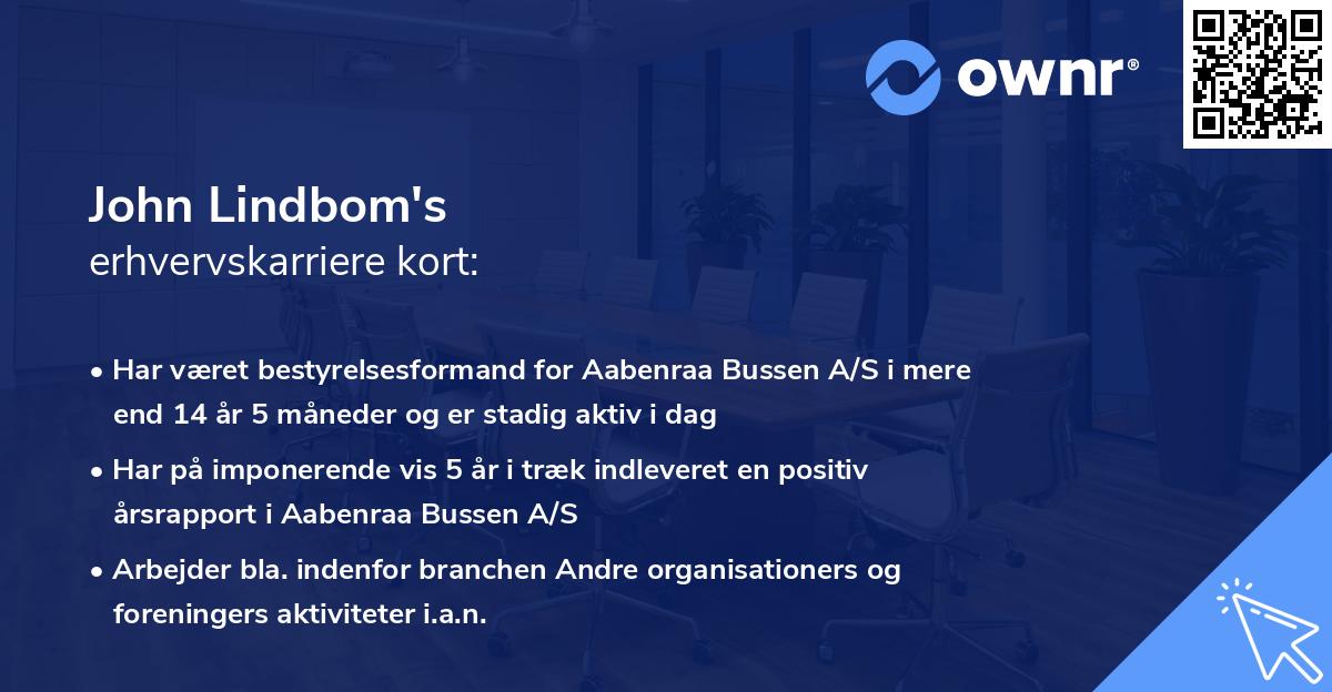 John Lindbom's erhvervskarriere kort