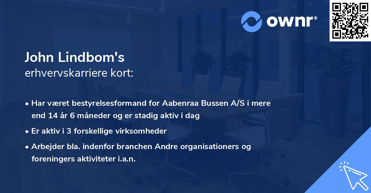 John Lindbom's erhvervskarriere kort