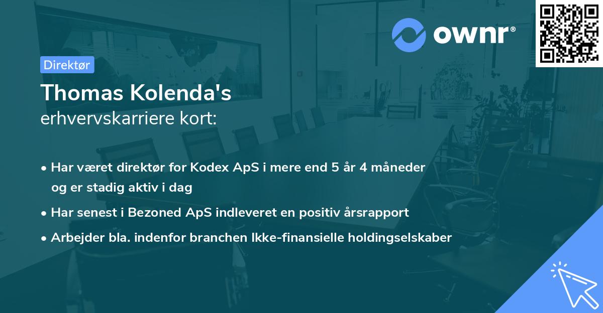 Thomas Kolenda's erhvervskarriere kort