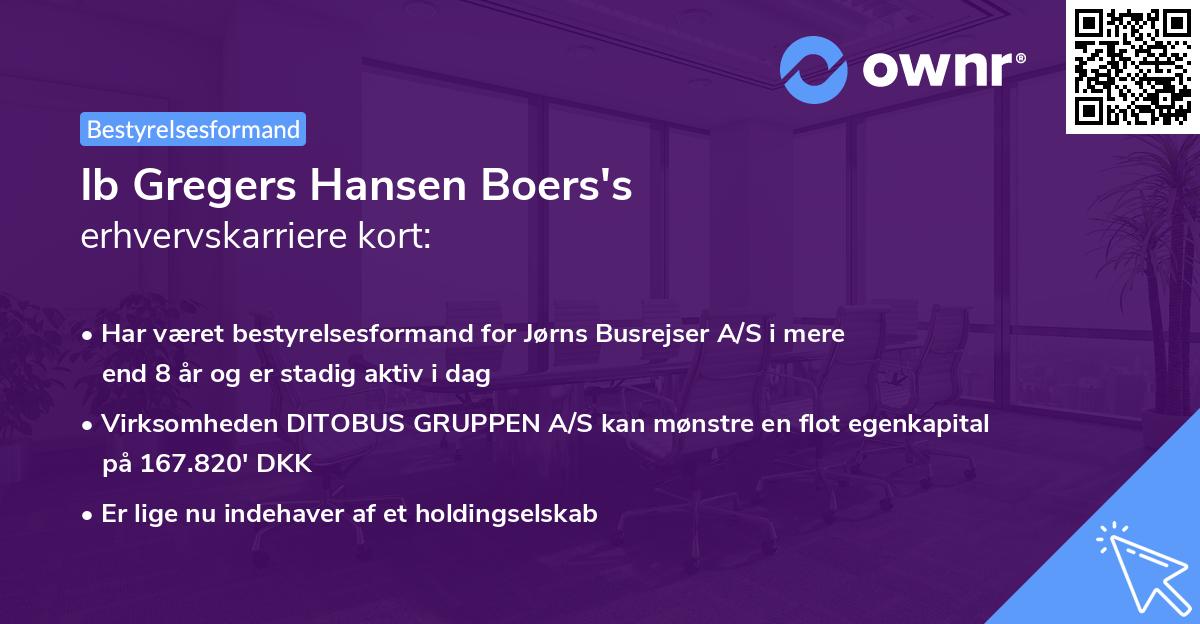 Ib Gregers Hansen Boers's erhvervskarriere kort