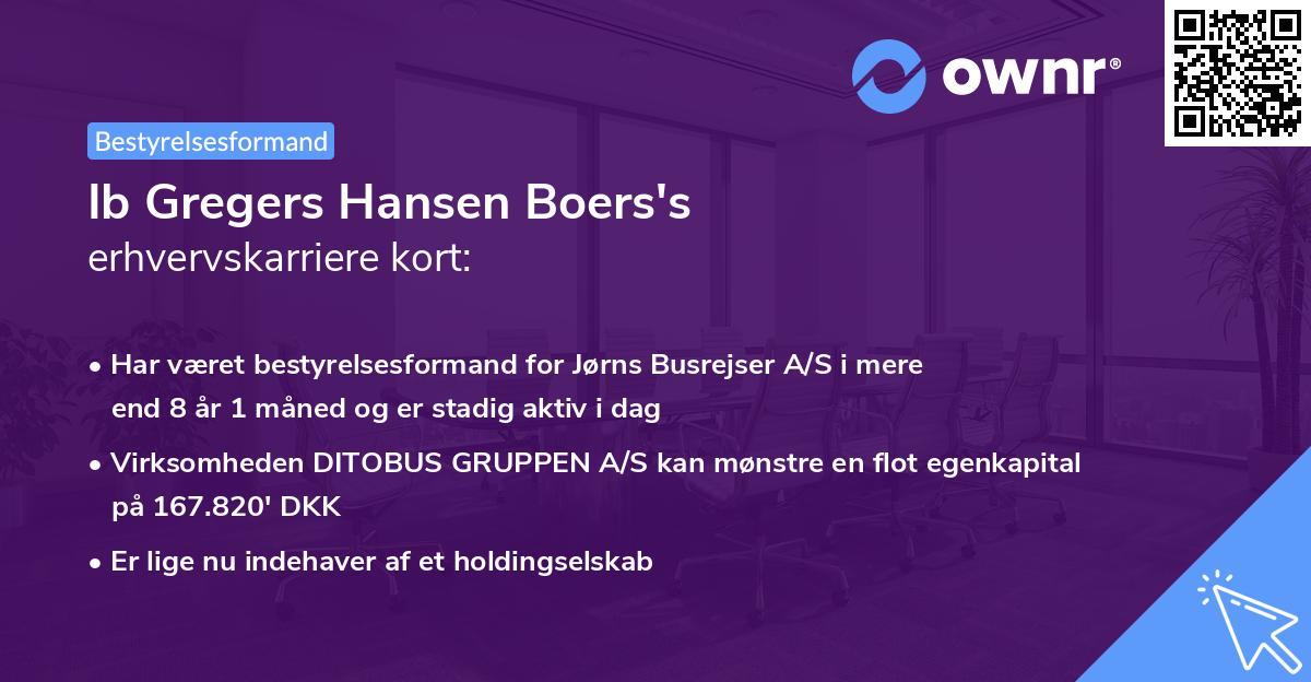 Ib Gregers Hansen Boers's erhvervskarriere kort