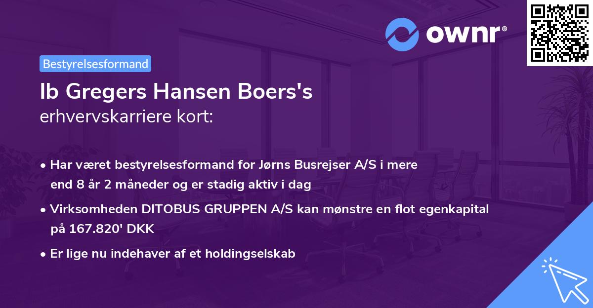 Ib Gregers Hansen Boers's erhvervskarriere kort