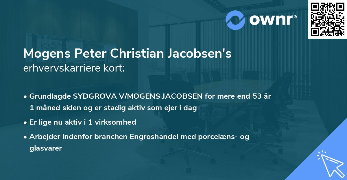 Mogens Peter Christian Jacobsen's erhvervskarriere kort