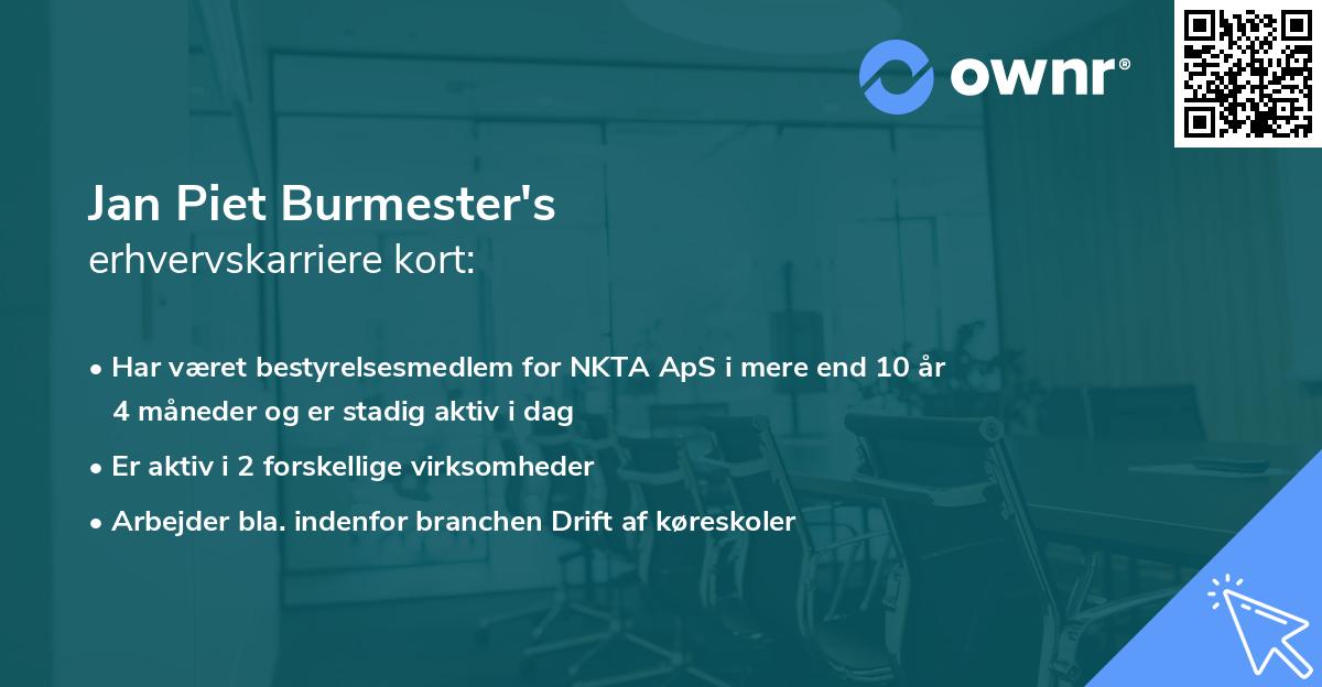 Jan Piet Burmester's erhvervskarriere kort