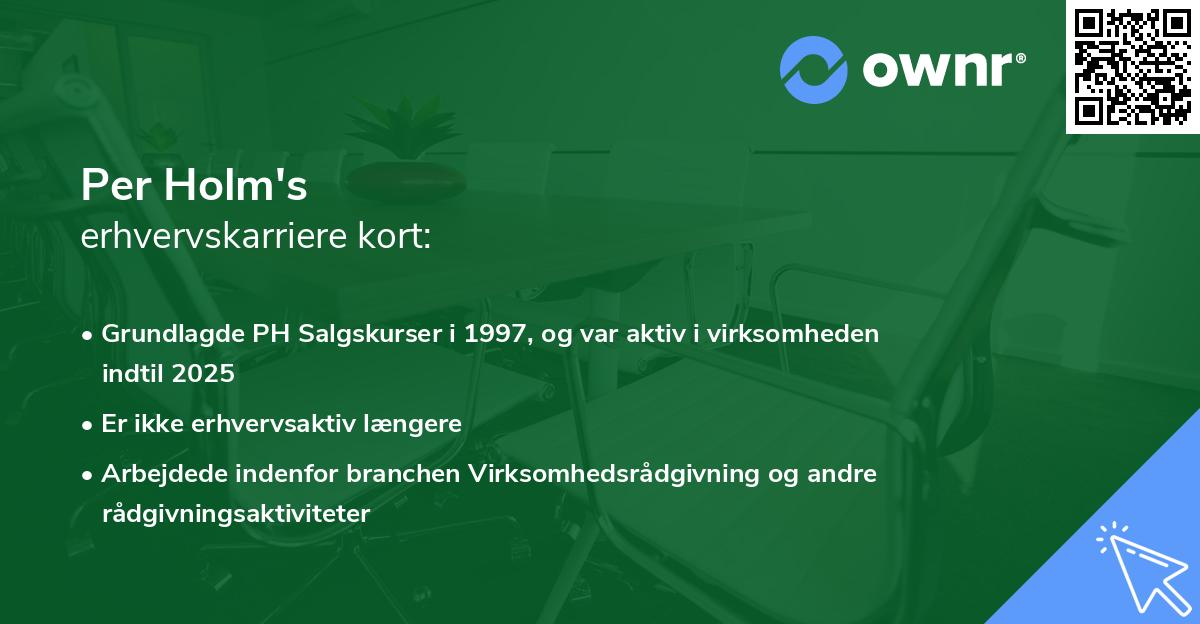 Per Holm's erhvervskarriere kort