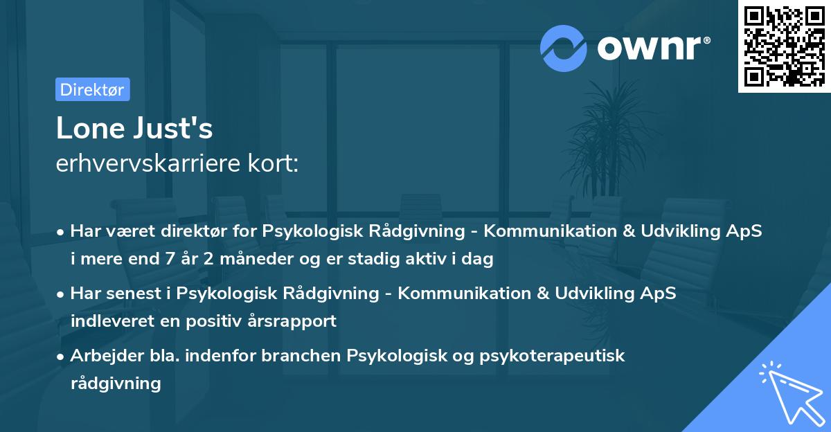 Lone Just's erhvervskarriere kort