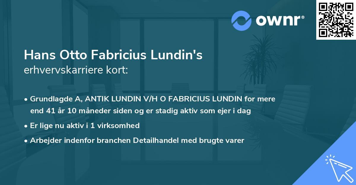 Hans Otto Fabricius Lundin's erhvervskarriere kort