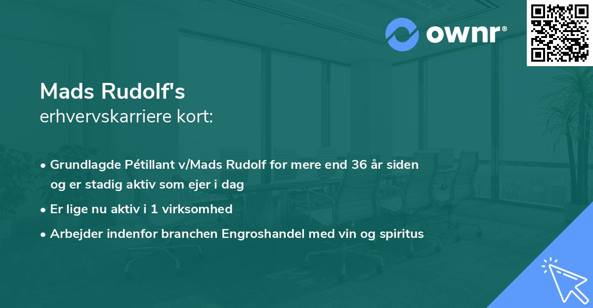 Mads Rudolf's erhvervskarriere kort