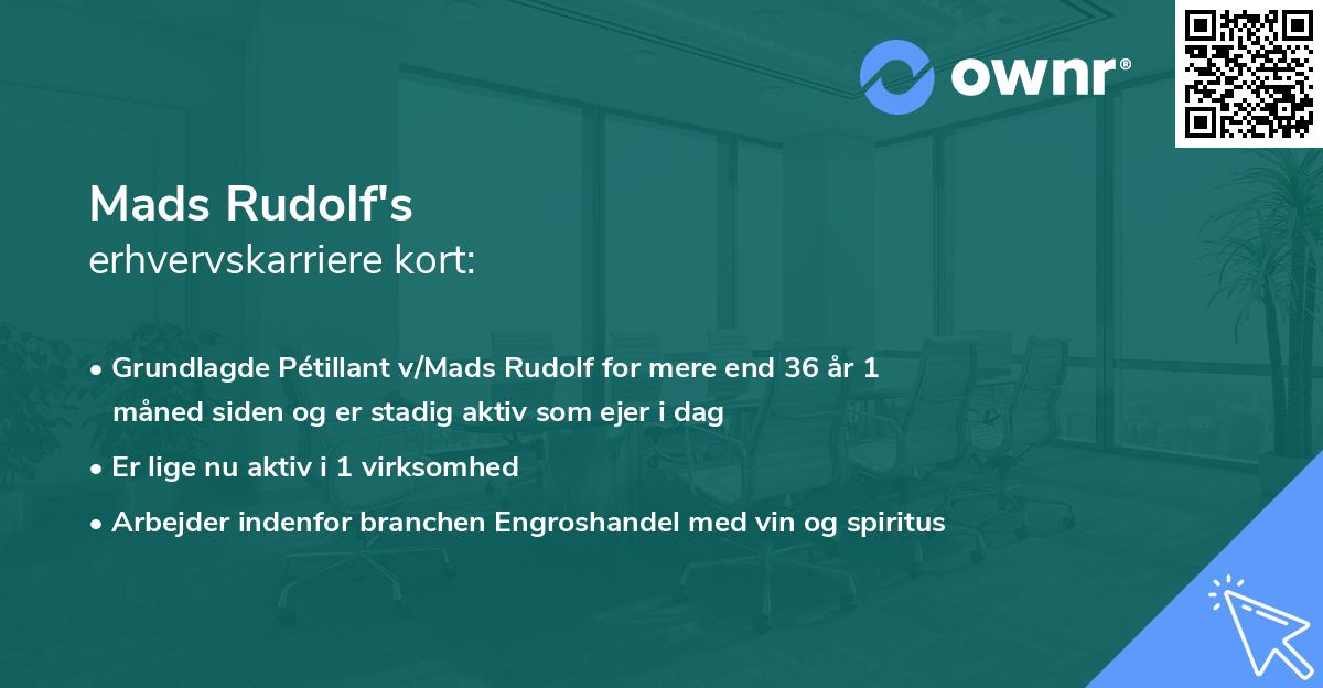 Mads Rudolf's erhvervskarriere kort